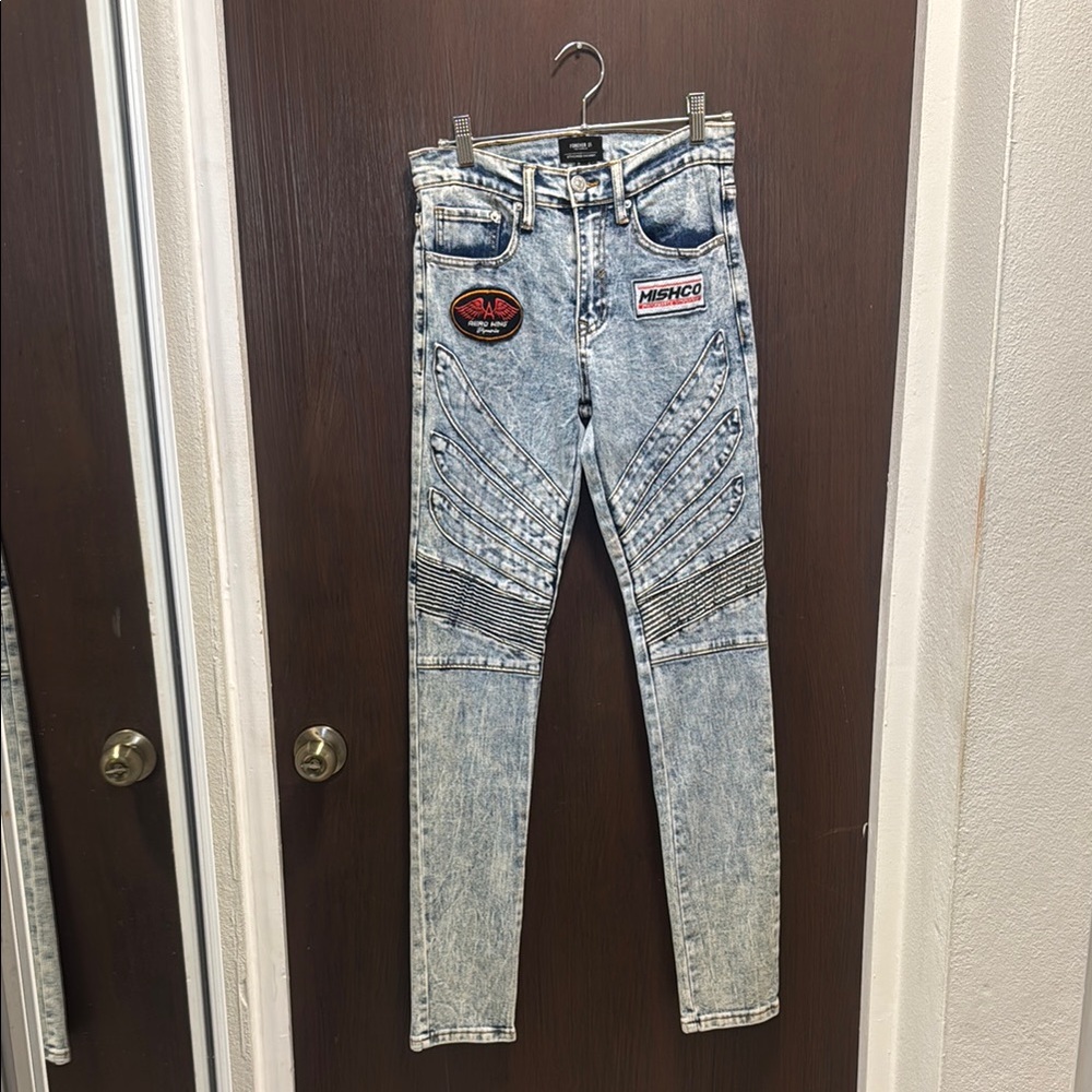 Forever 21 Gray Skinny Jeans with Edgy Moto Details